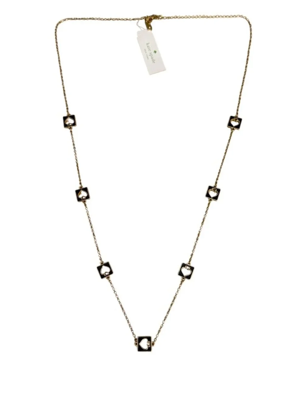 NWT Kate Spade Holepunch Spade Necklace Gold Black 32